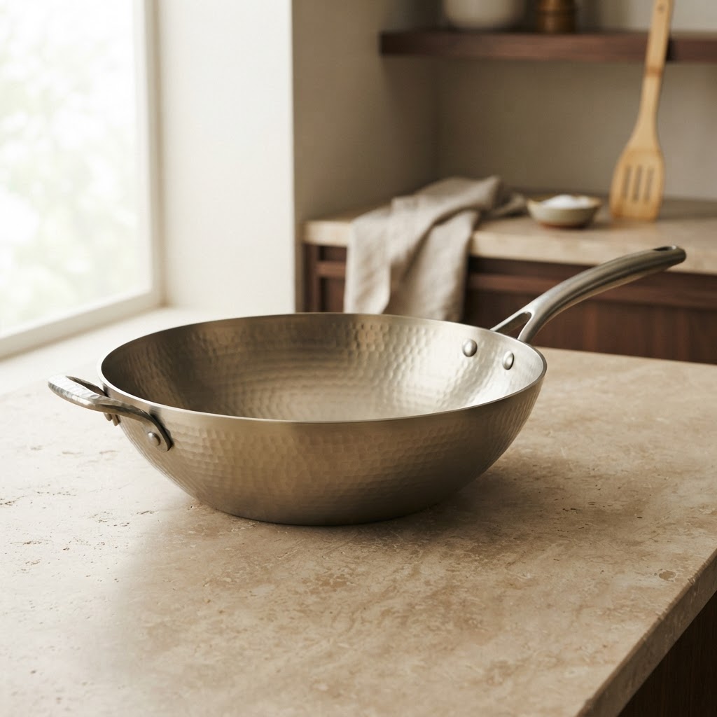 Titanium wok on a hob with stir-fry ingredients