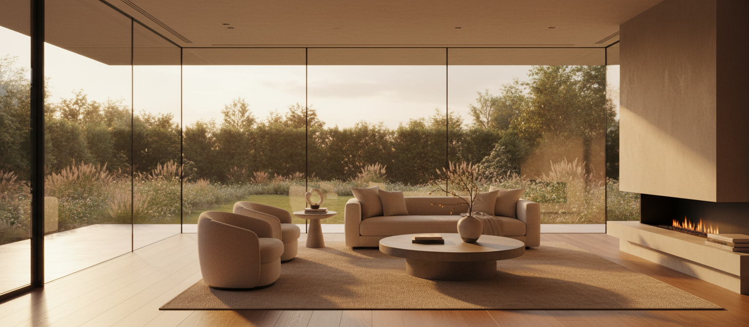 Elegant living room with golden light