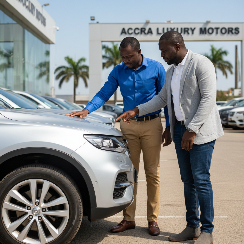 Two Ghanaian men inspecting a car
