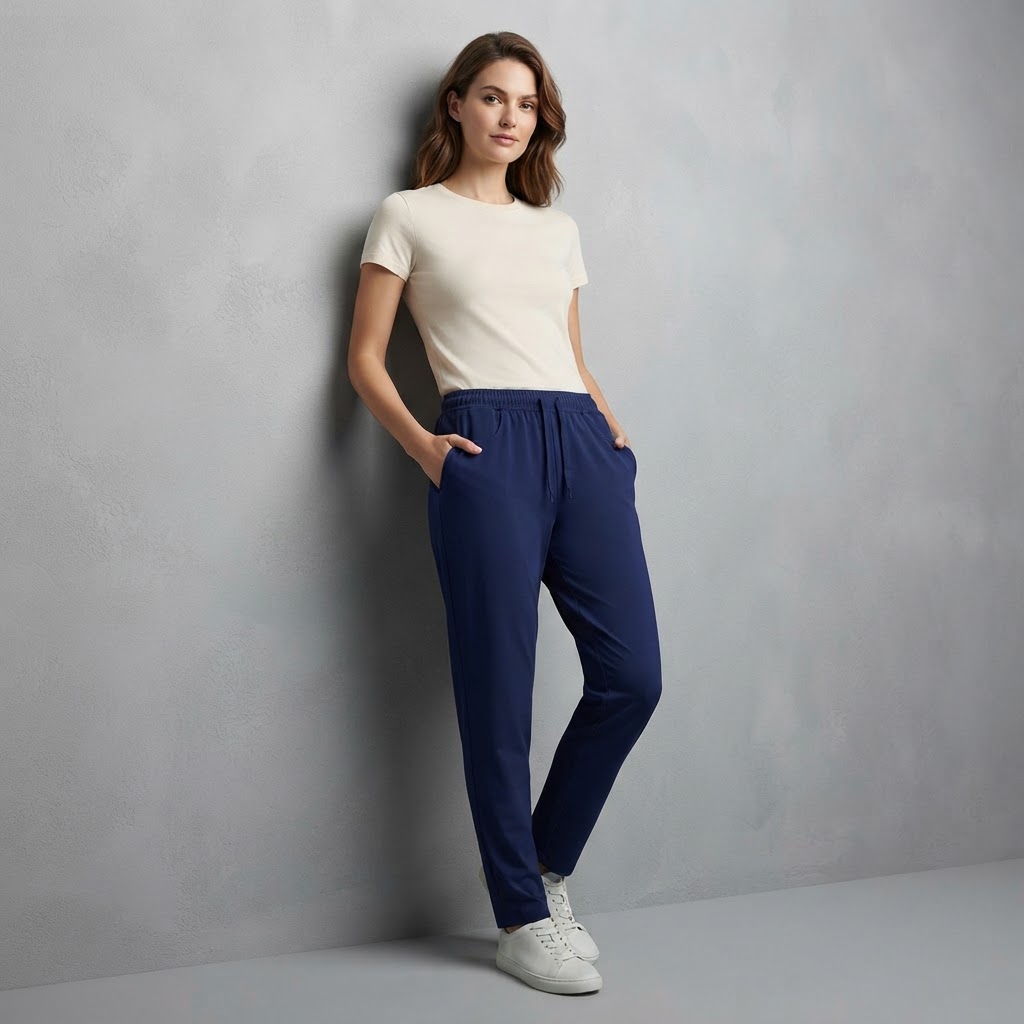 Navy blue wide legs ladies casual styles pants 5