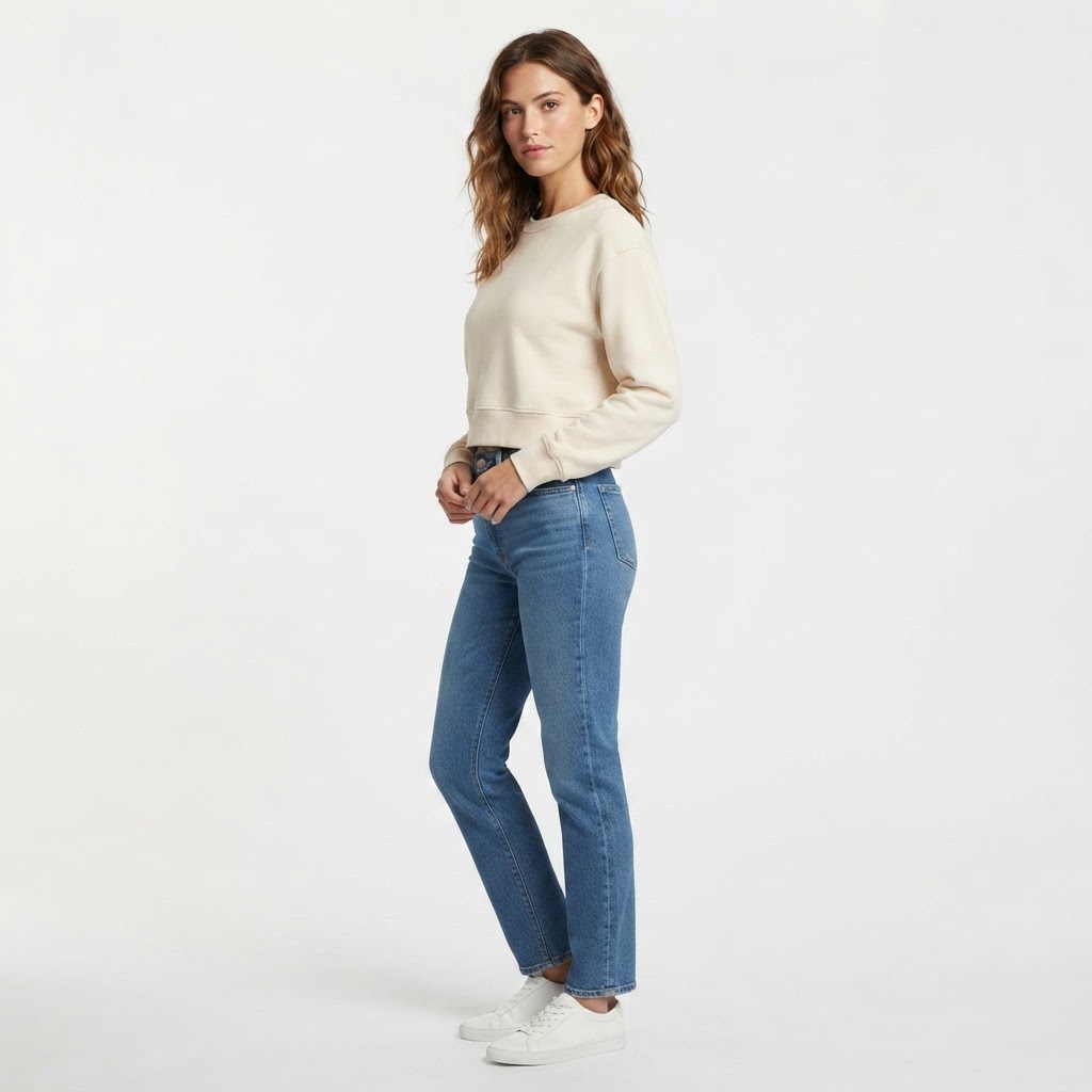 sweatshirt  Color: cream  Fit: cropped  Details: crew neck, long sleeves with ribbed cuffs, cropped hem, ribbed hem 2