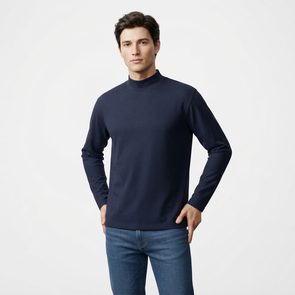 Product: mock neck long sleeve top  Color: navy blue   mock neck, long sleeves, solid color 2