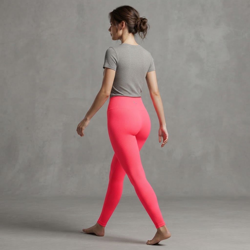 leggings Color: neon pink, brown & blue Fit: fitted Details: high-waisted, full-length, seamless construction 3