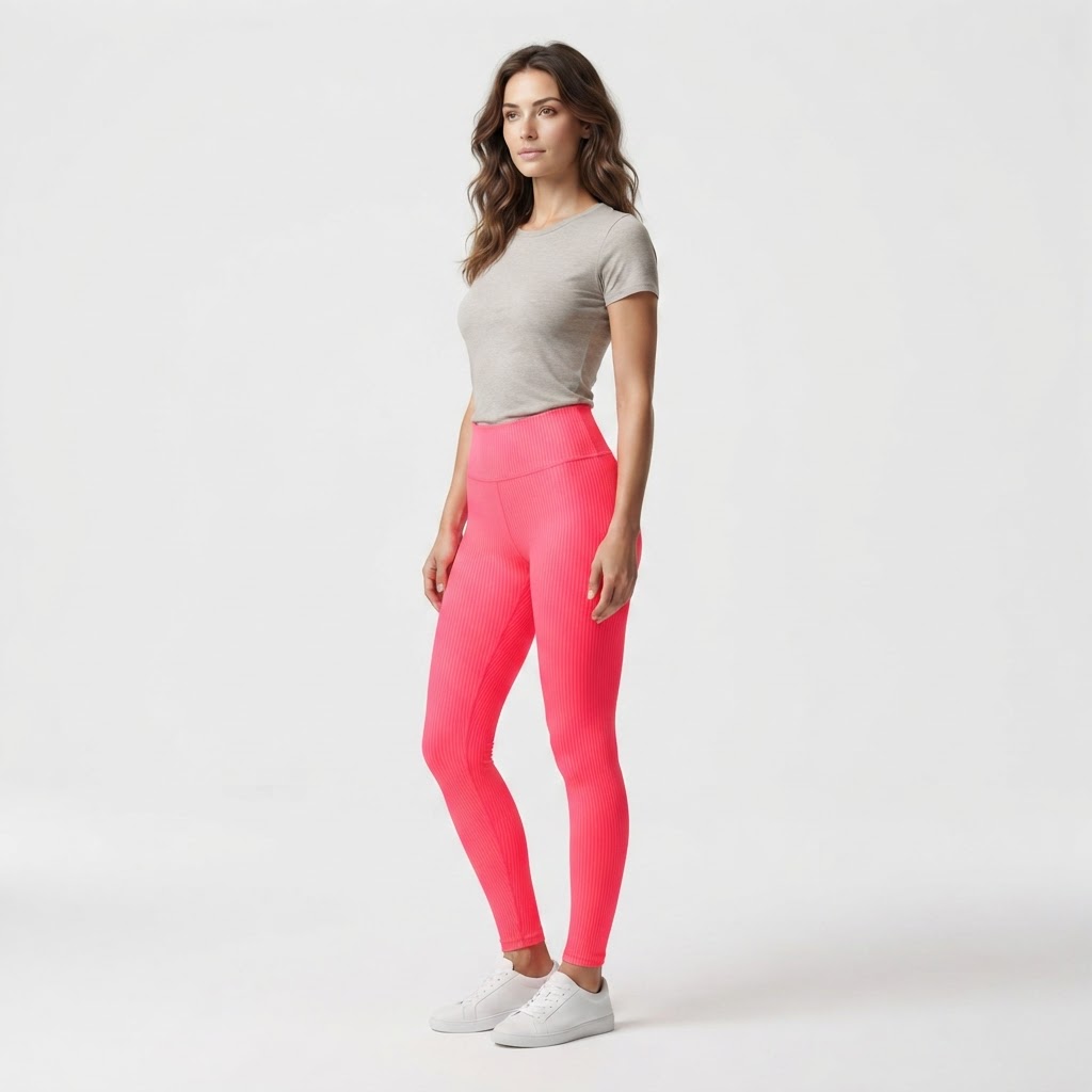 leggings Color: neon pink, brown & blue Fit: fitted Details: high-waisted, full-length, seamless construction 2