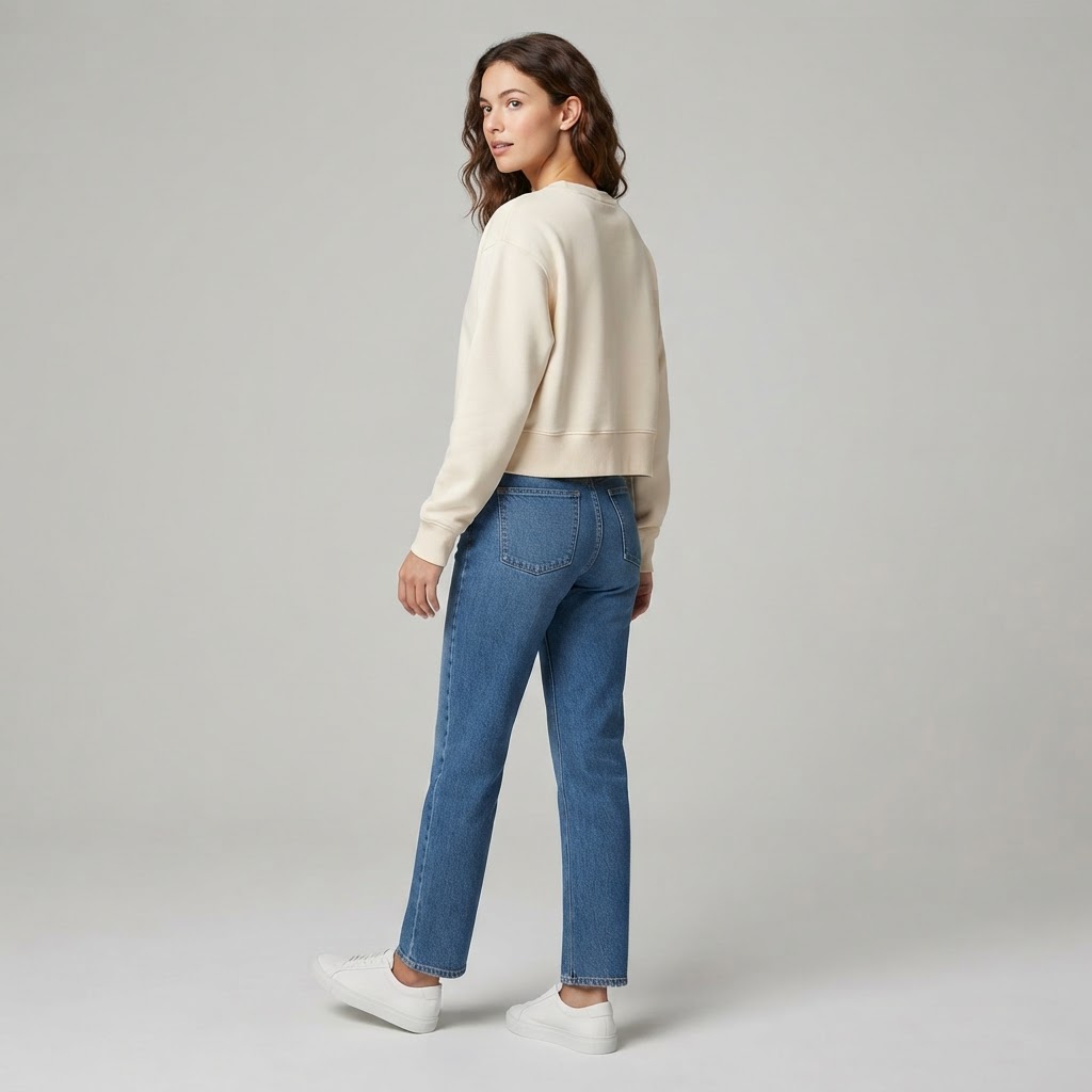 sweatshirt  Color: cream  Fit: cropped  Details: crew neck, long sleeves with ribbed cuffs, cropped hem, ribbed hem 3