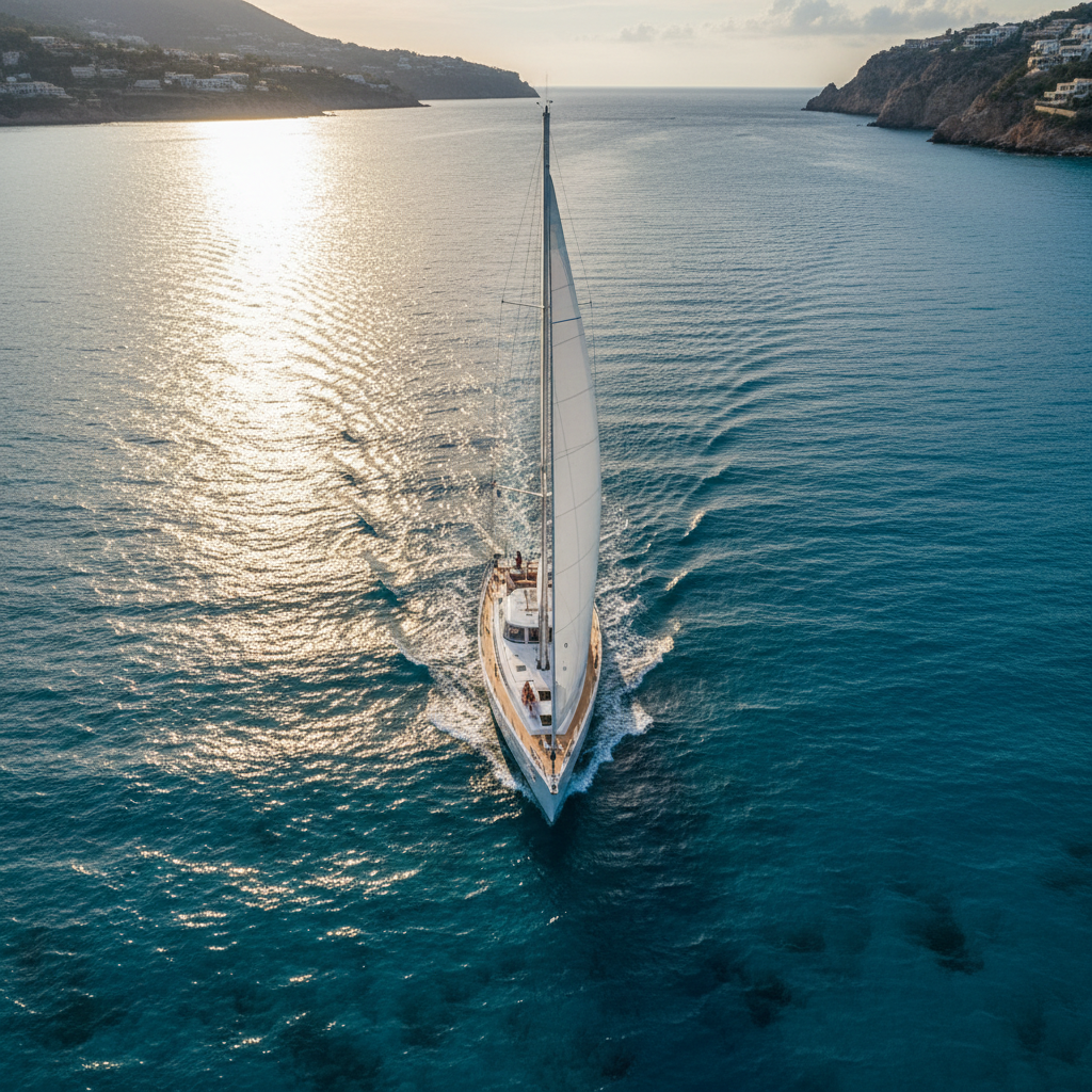 Velero de lujo navegando en aguas del Mediterráneo