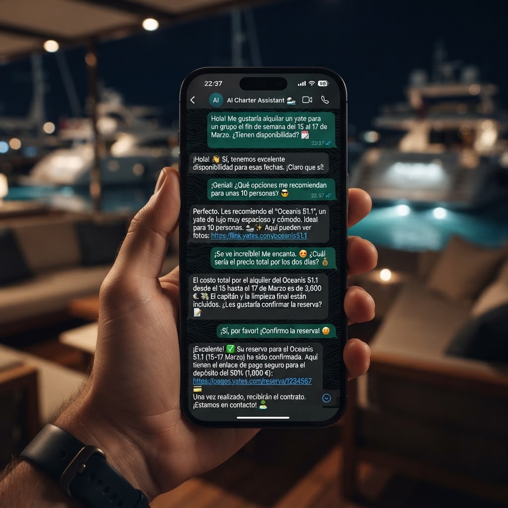 Conversación de WhatsApp entre cliente y agente IA de HELM 1.0 gestionando una reserva
