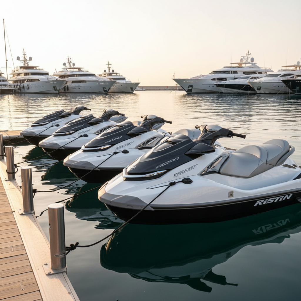Flota de motos de agua en marina premium