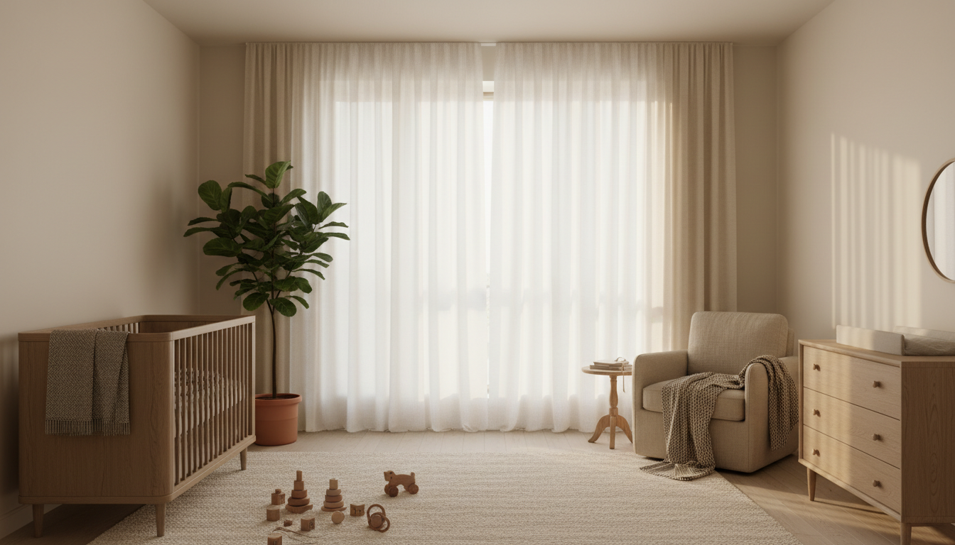 Intérieur d'une nurserie minimaliste avec des jouets en bois