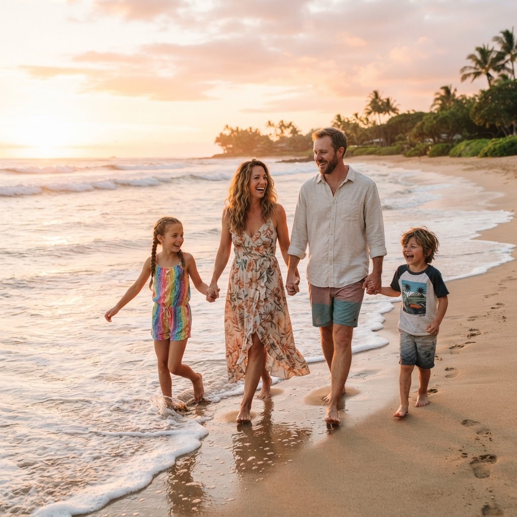Family vacation on a tropical beach
