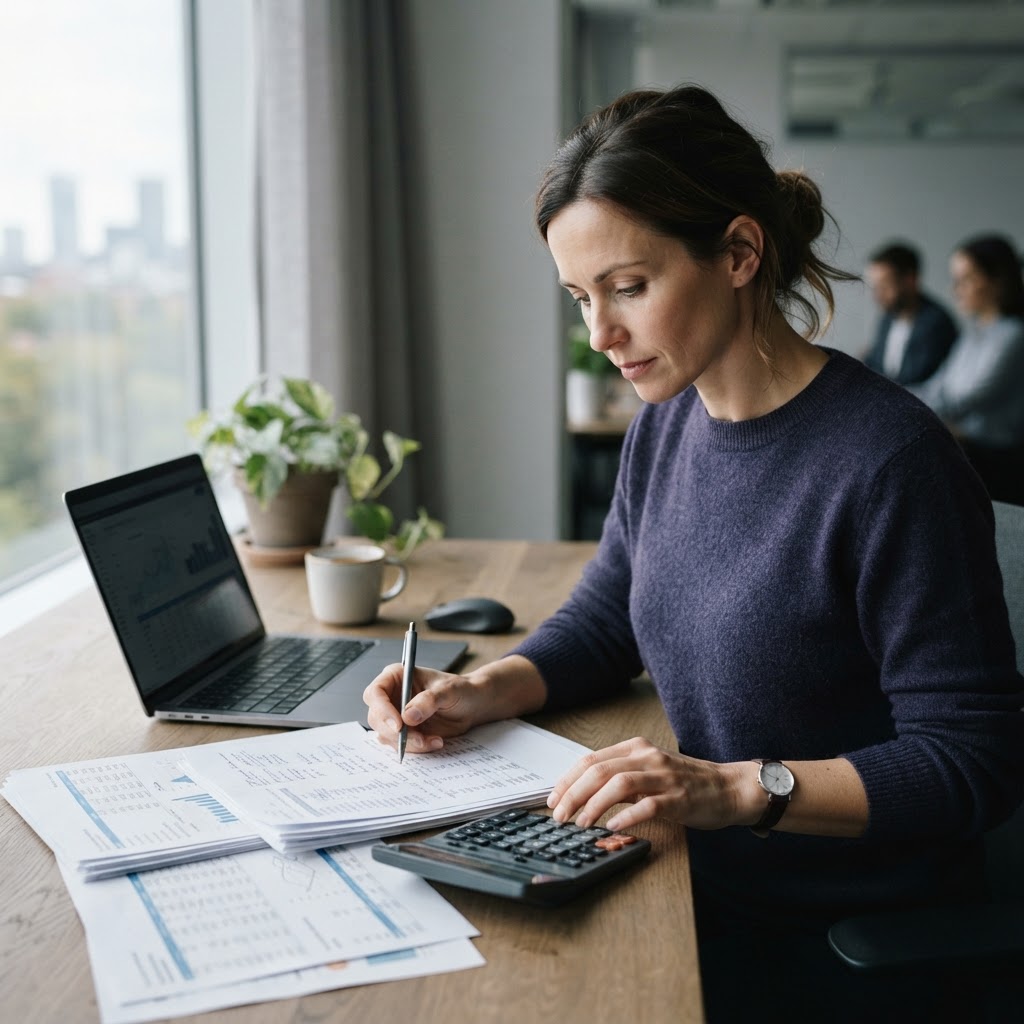 Accountant reviewing financial reports