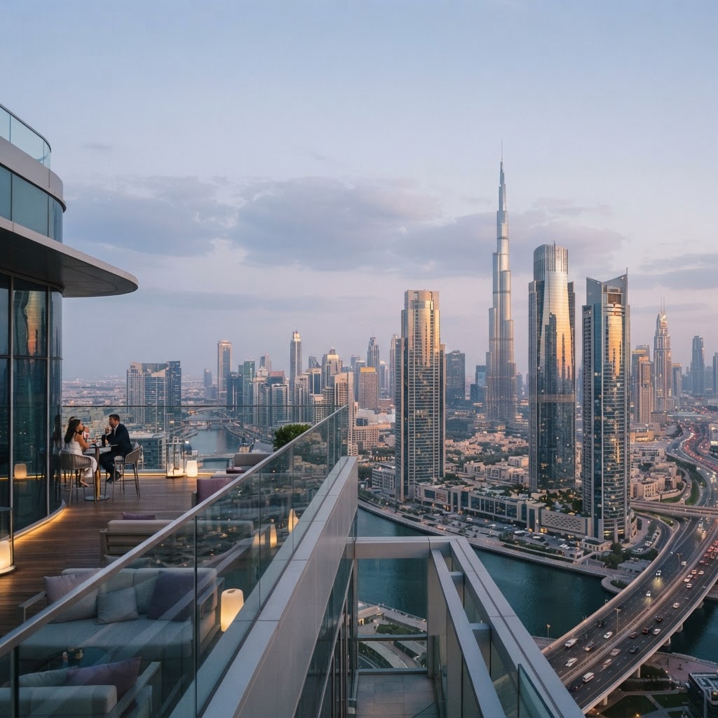Dubai skyline at golden hour