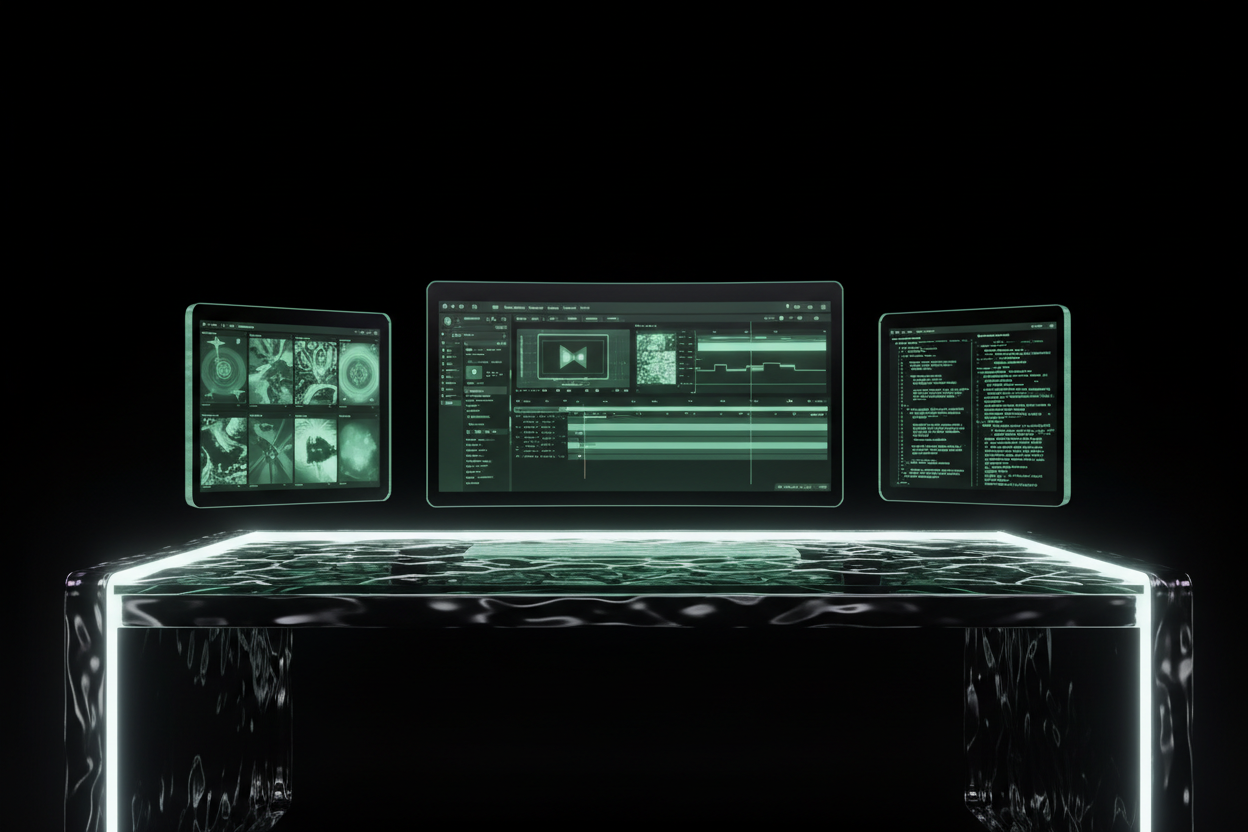 AI workstation with holographic displays