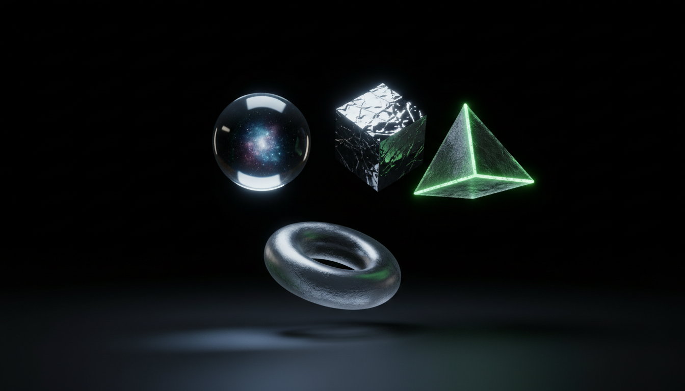 Abstract geometric module icons in glassmorphism