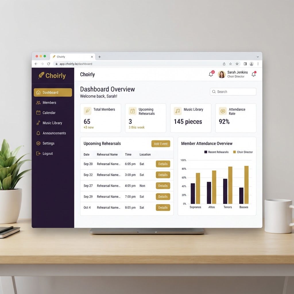 Choirly desktop dashboard