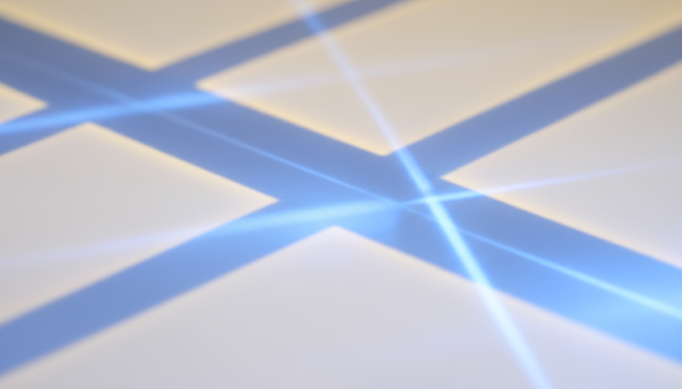 Abstract light refraction in gold and blue representing clinical breakthroughs
