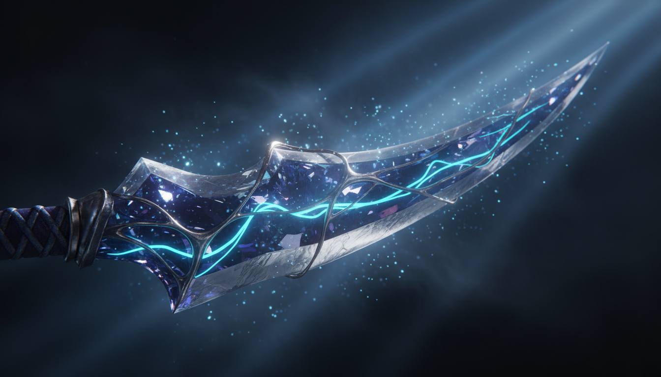 Enchanted crystal blade with cyan energy