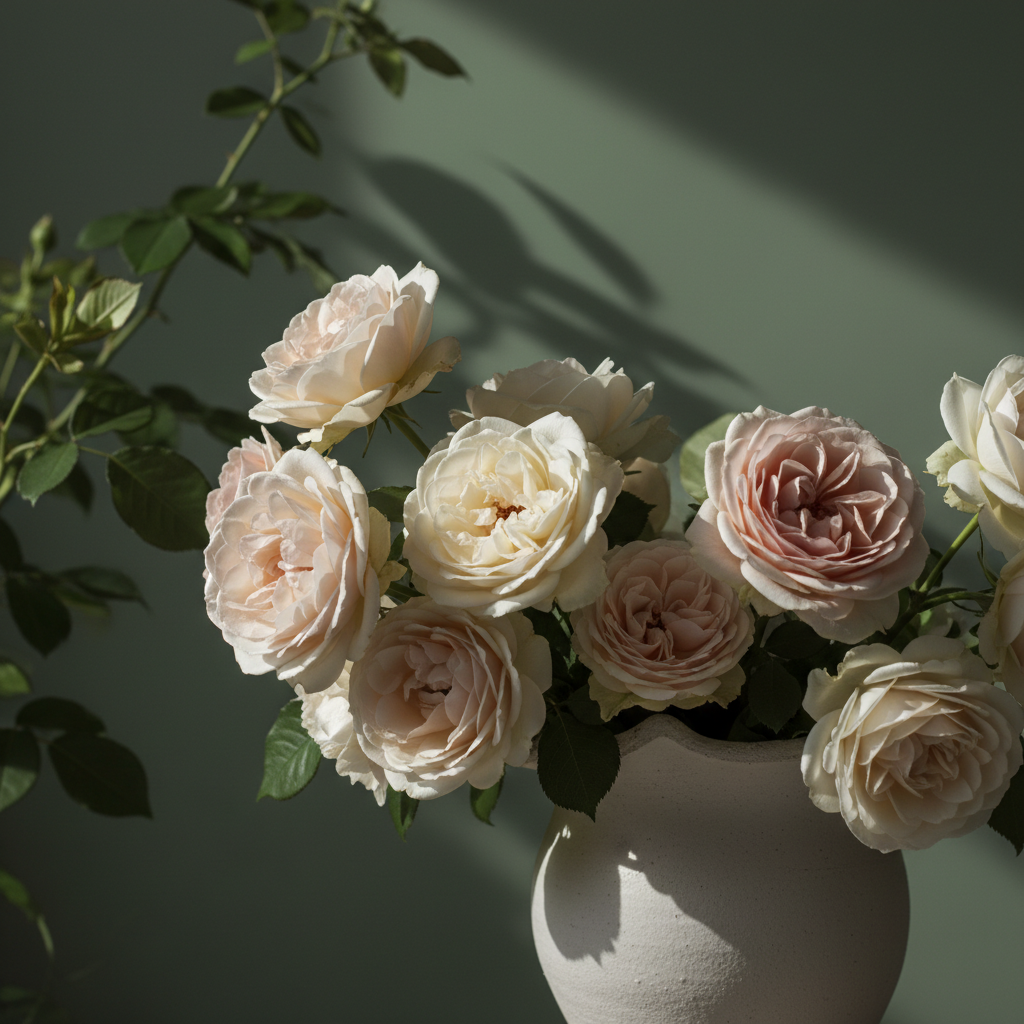Detail of freshly arranged Ecuadorian roses at FloFlo Flowers atelier