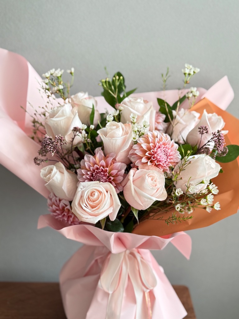Signature blush rose and dahlia bouquet by Bloom atelier