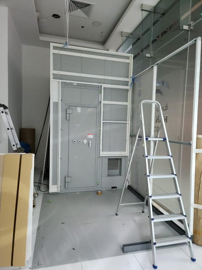 Vault door installation in progress
