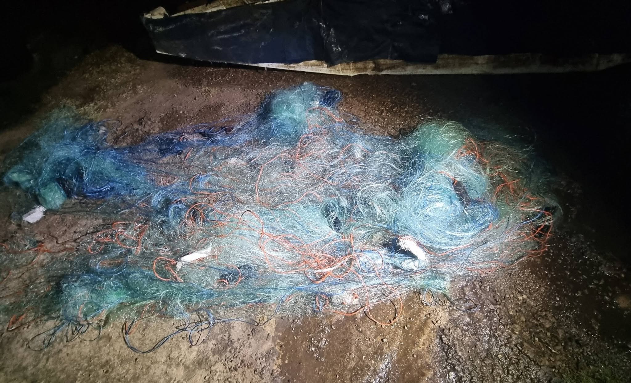 Confiscated illegal gillnet spread out as evidence