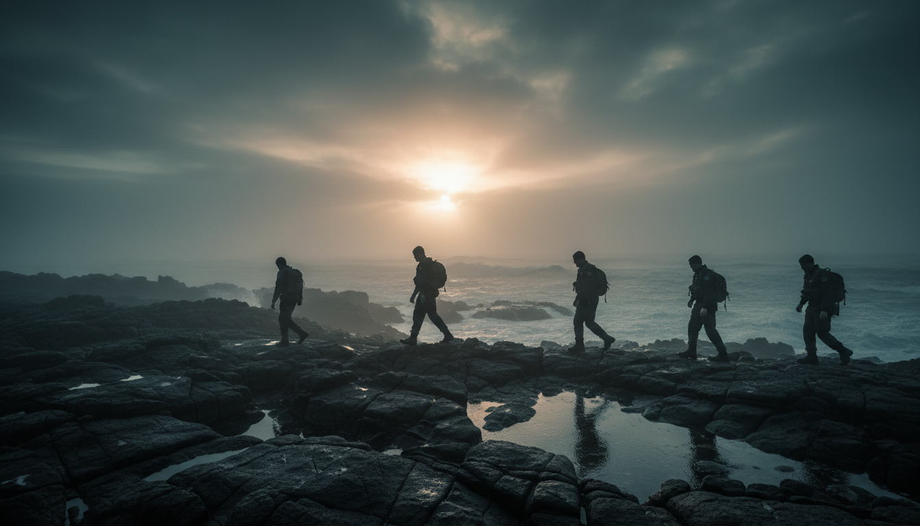 CMTF officers conducting coastal patrol at sunrise
