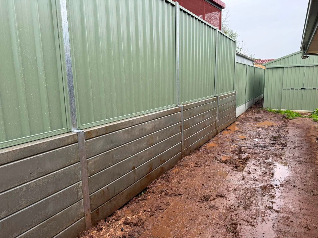 Green Colorbond on Sleeper Wall