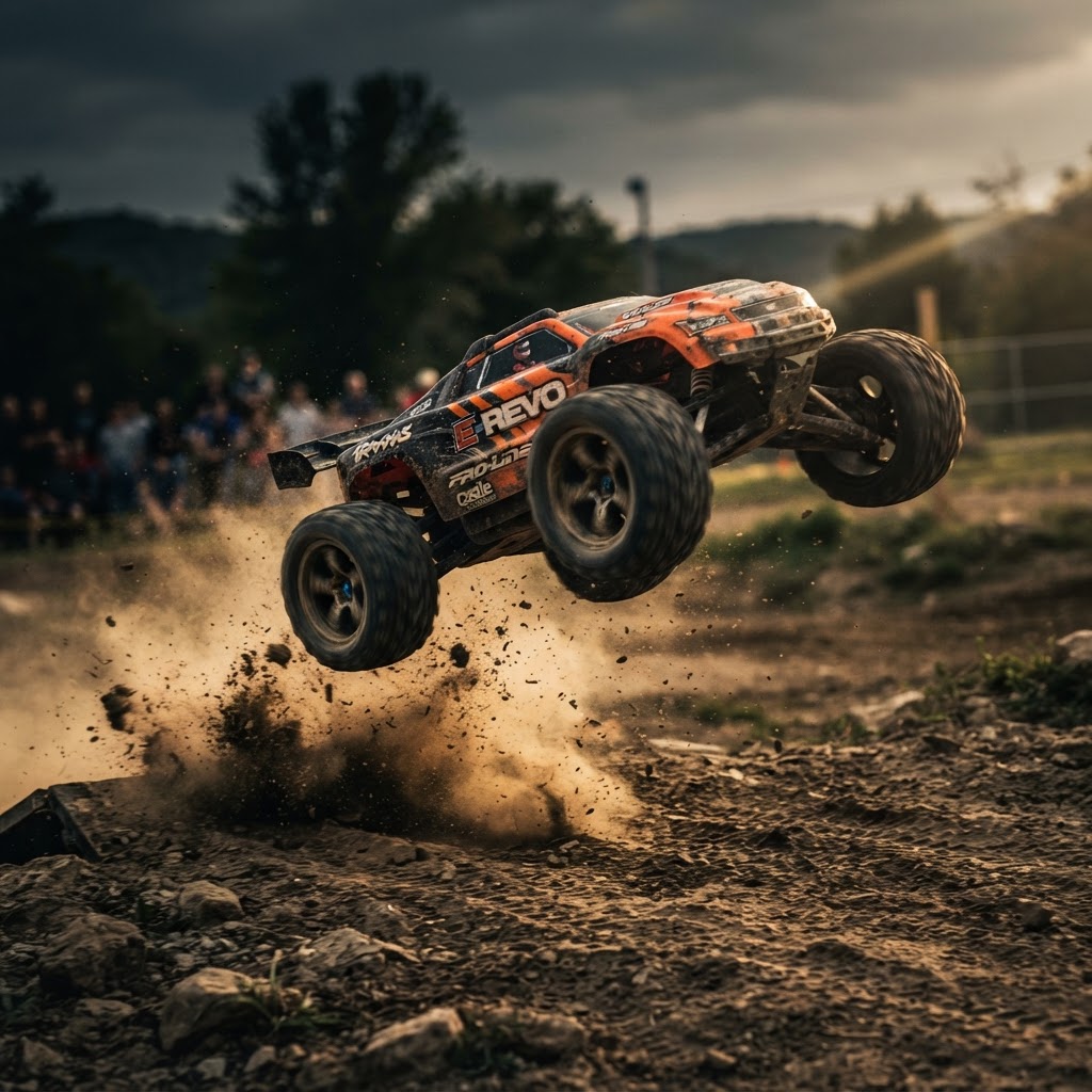 RC monster truck action shot
