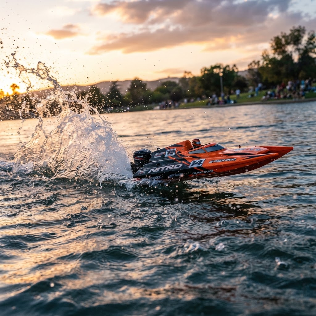 RC speed boat racing on water