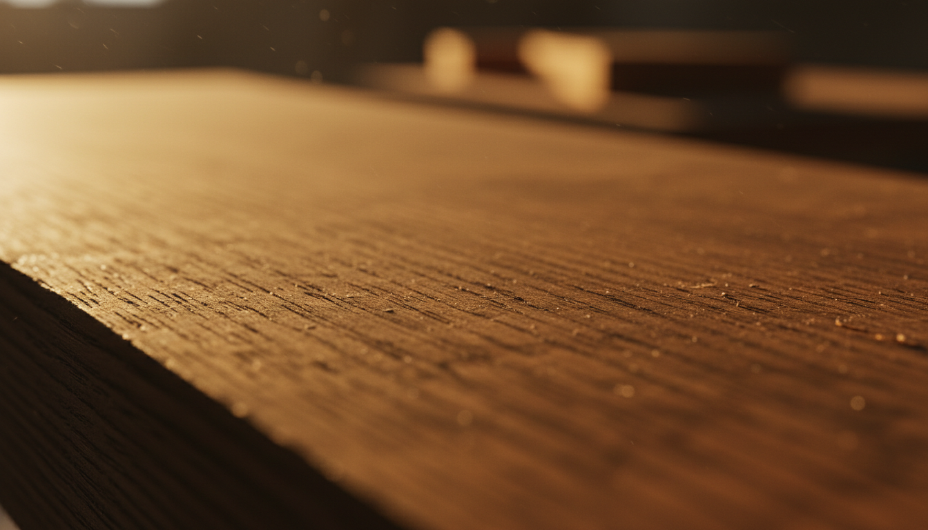 Close-up of premium oak wood grain with warm golden lighting