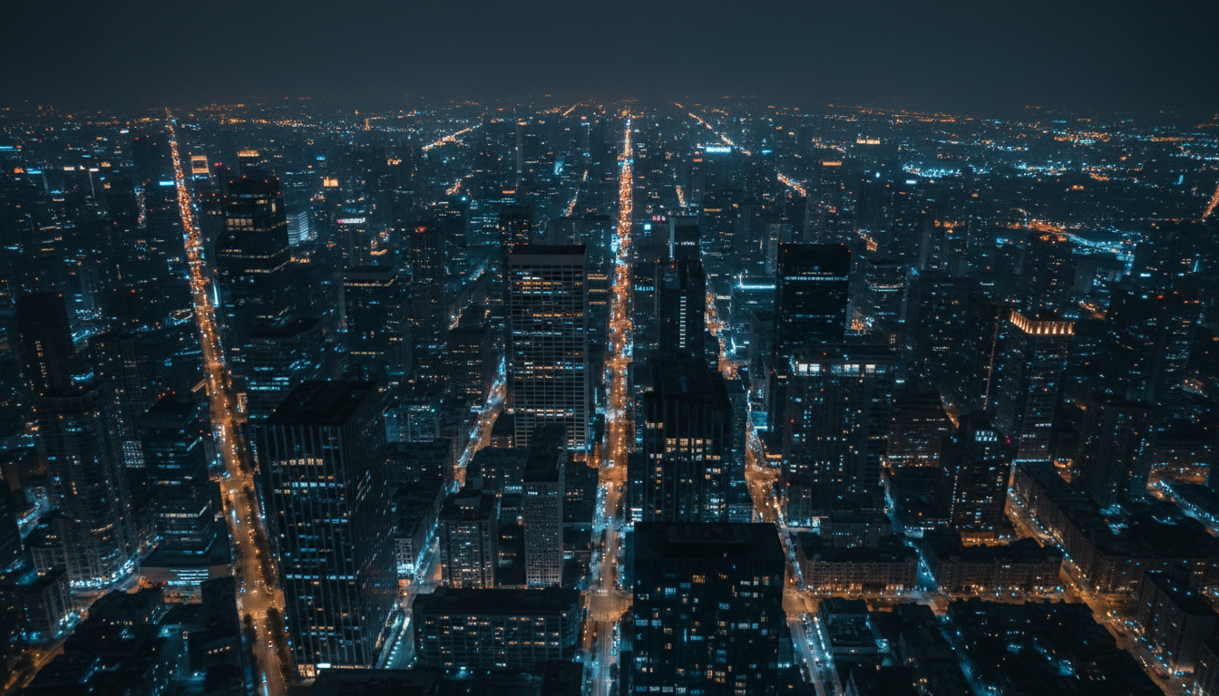 Aerial night city view showing operational coverage