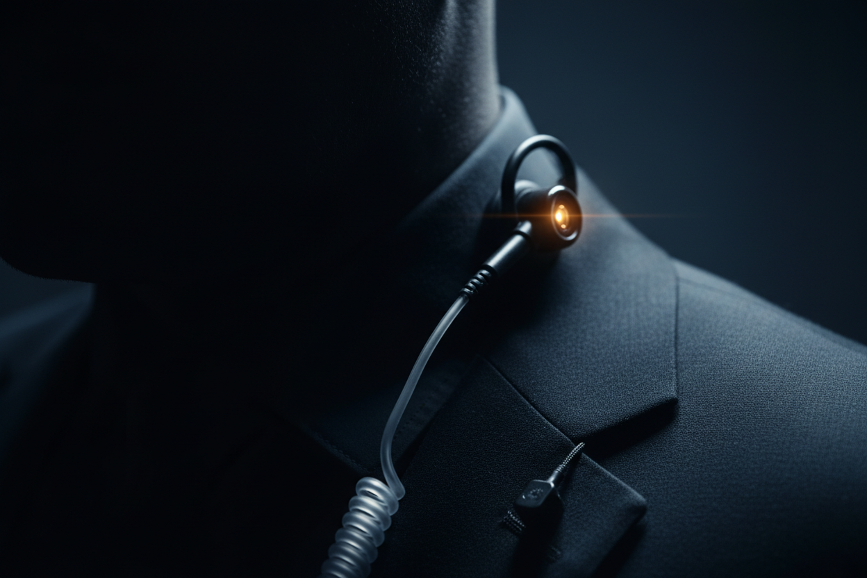 Security earpiece and communication equipment close-up