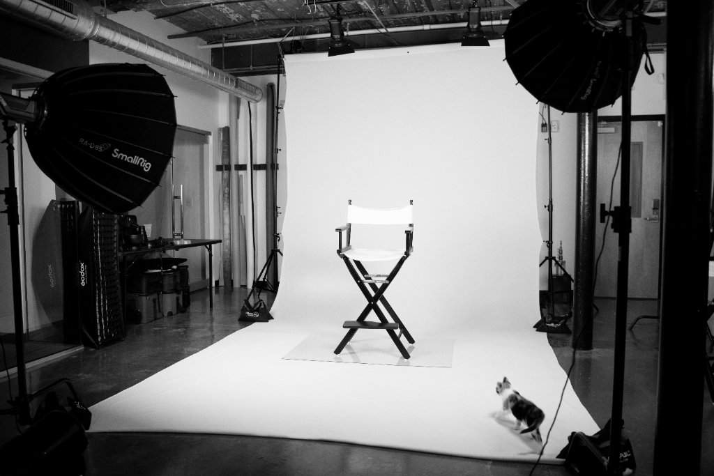Studio workspace with director's chair