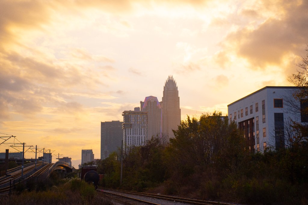 Charlotte skyline at sunset