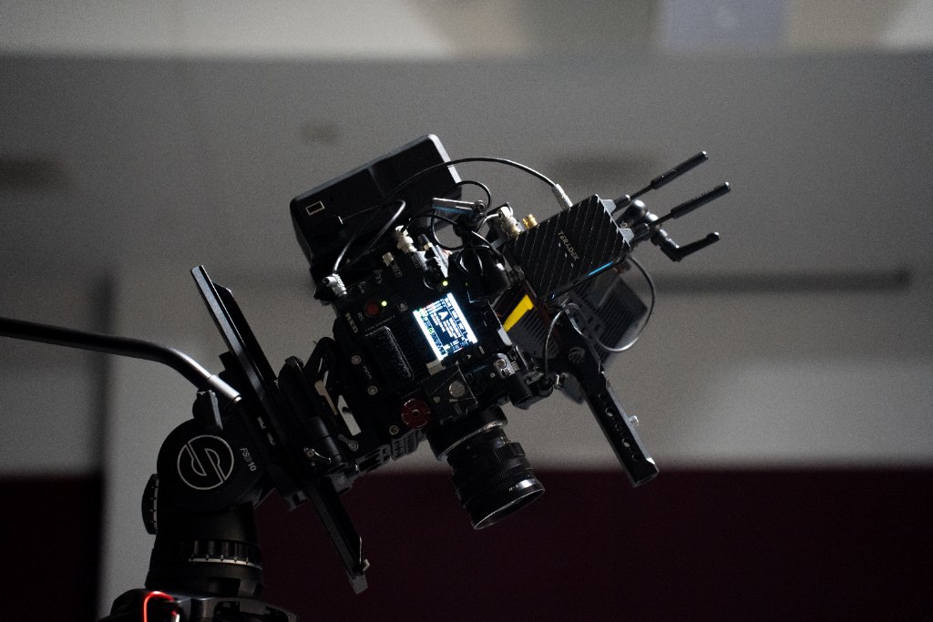 Cinema camera rigged on set
