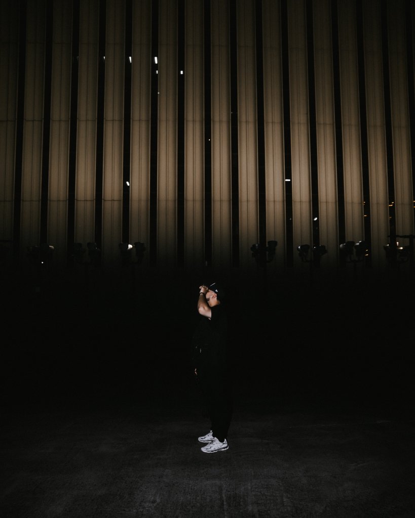 Chris in urban environment at night