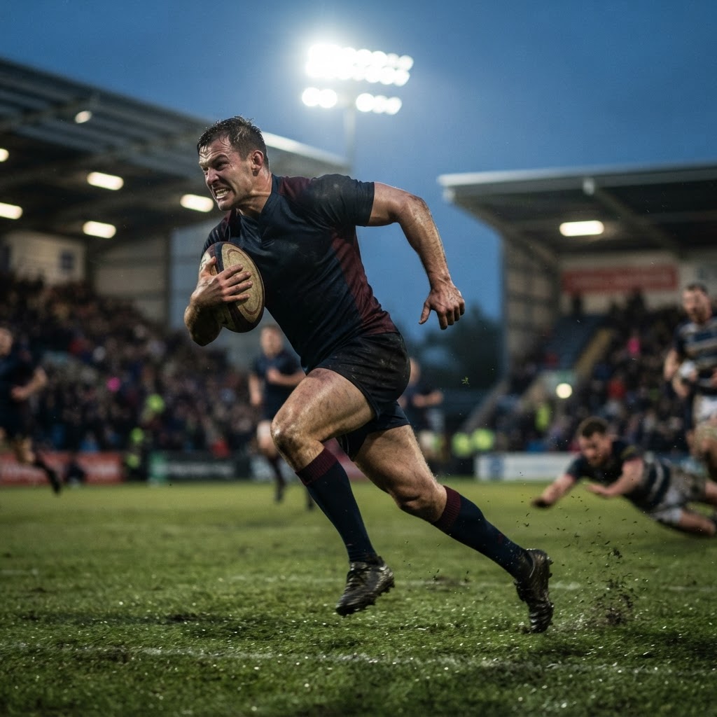 Rugby player running with the ball