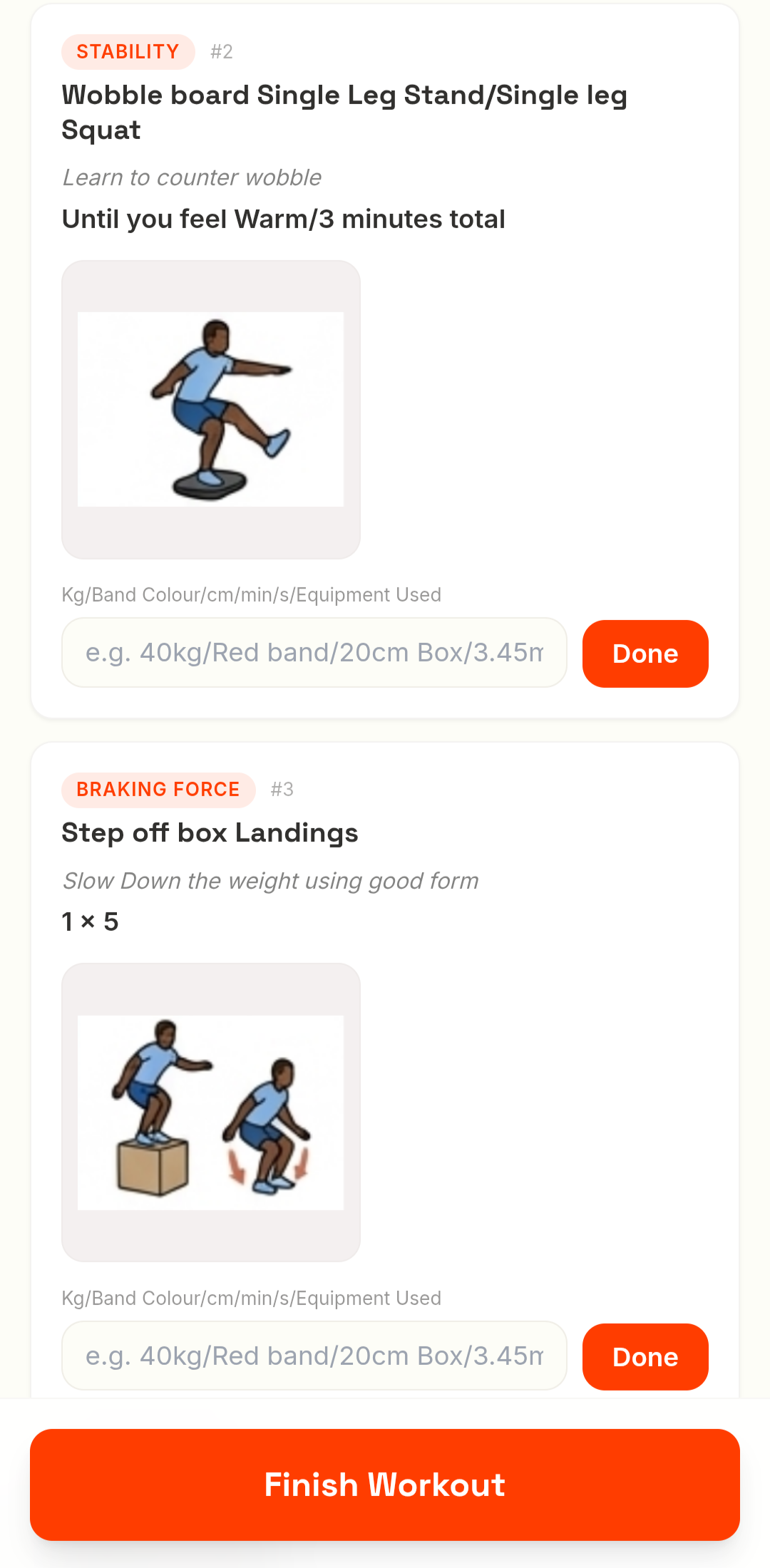 Train Everything app active workout logging screen