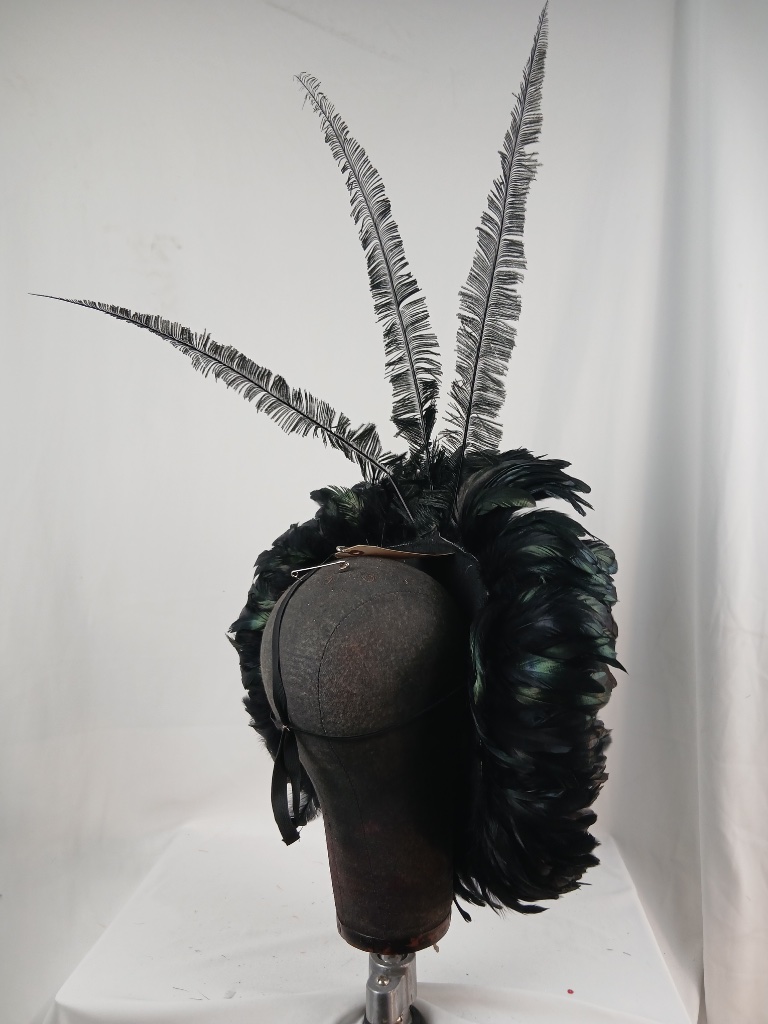 White Mask Black Feather Headdress view 2