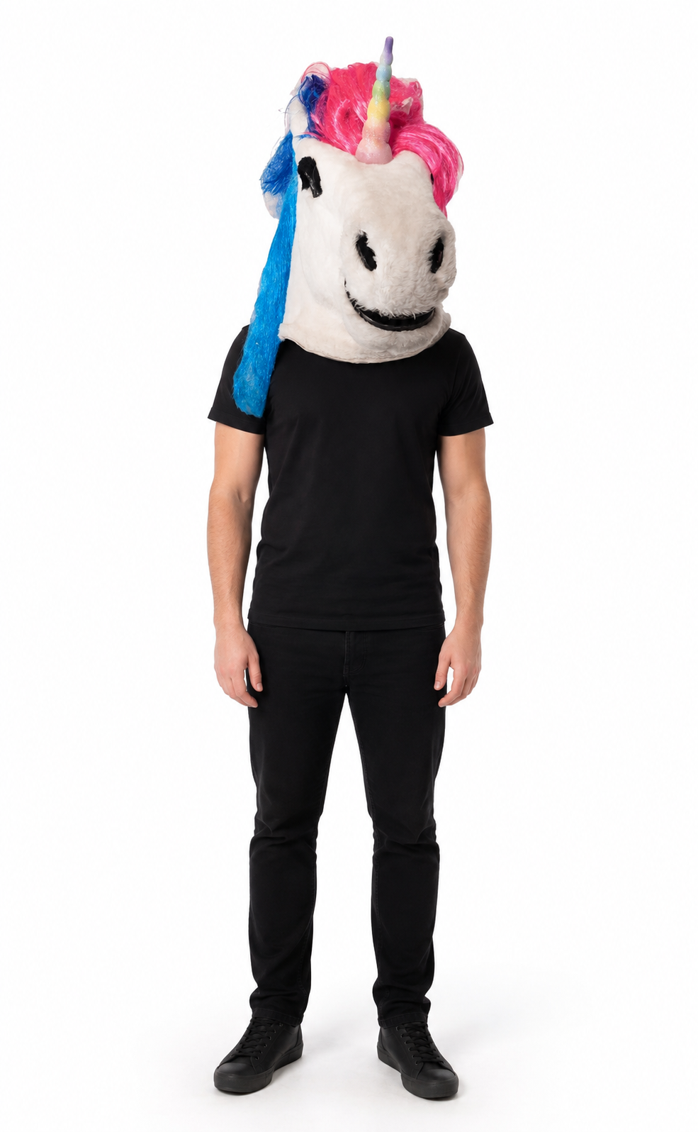 White Unicorn Mascot Head with Rainbow Horn