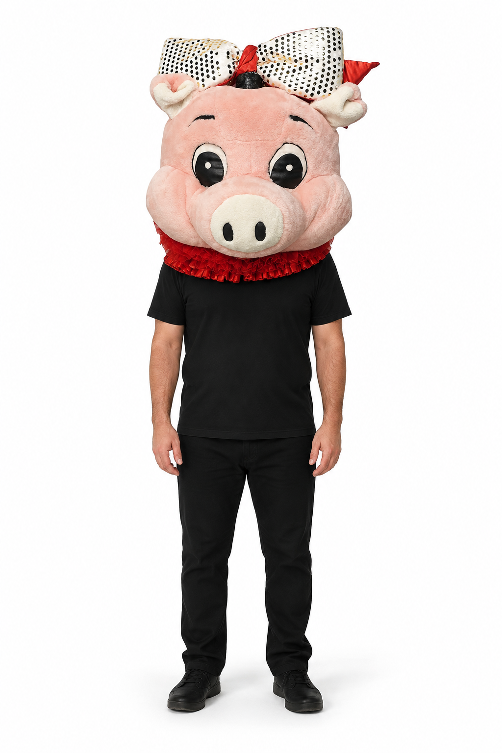Pink Pig Mascot Head with Oversized Bow