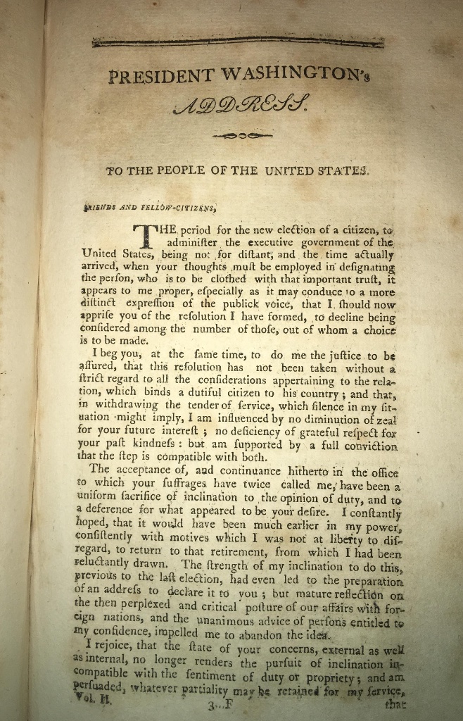 Washington’s Farewell Address, 1796