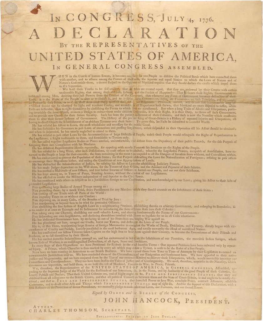 Dunlap broadside of the Declaration