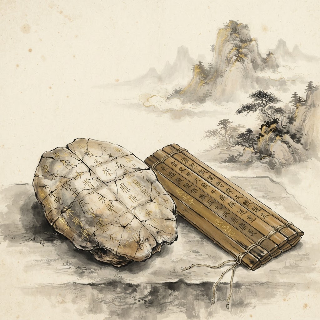 An ancient Shang dynasty oracle bone with crack marks