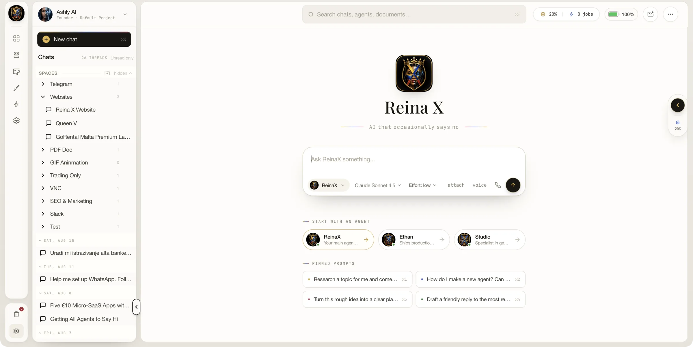 Current ReinaX interface showing AI Department
