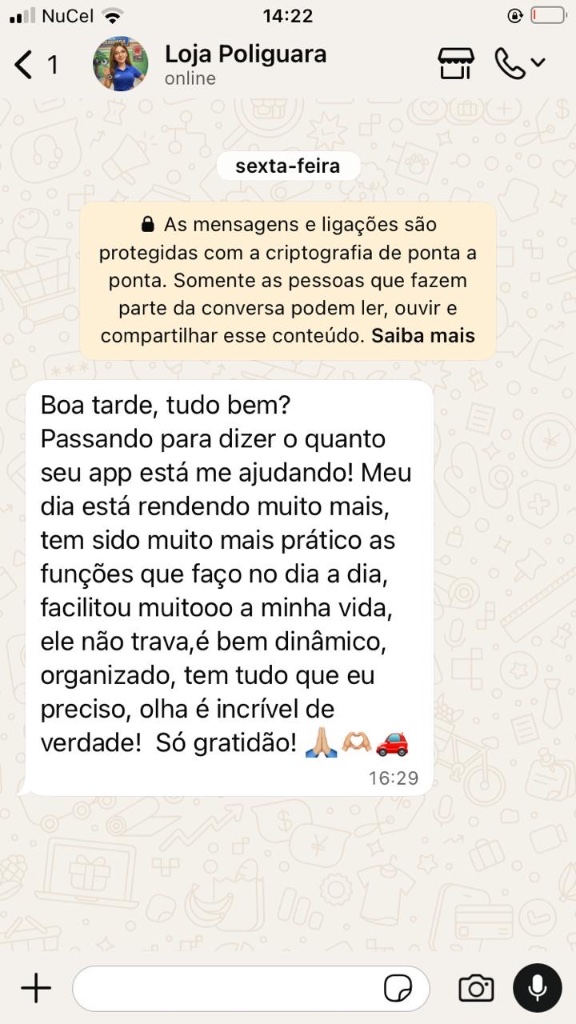Depoimento real de Loja Poliguara no WhatsApp