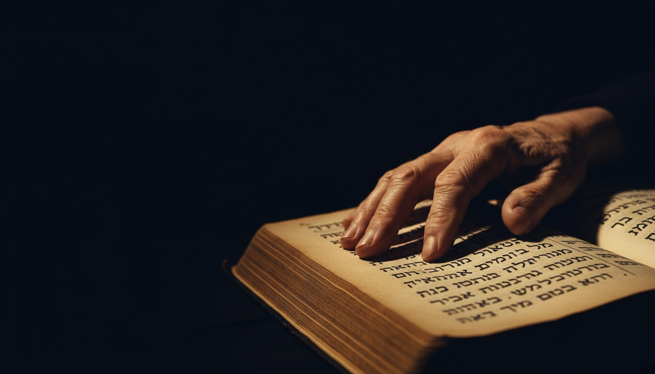 Ancient Torah manuscript illuminated by warm light