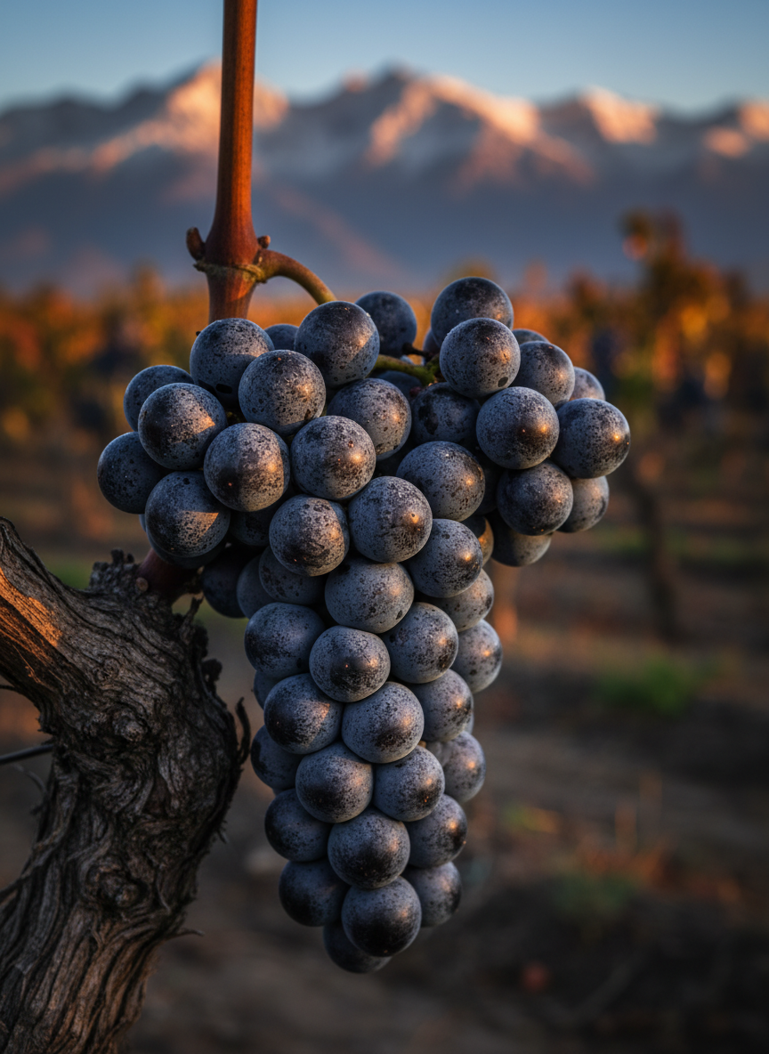 Malbec grape variety — close-up of ripe clusters on the vine