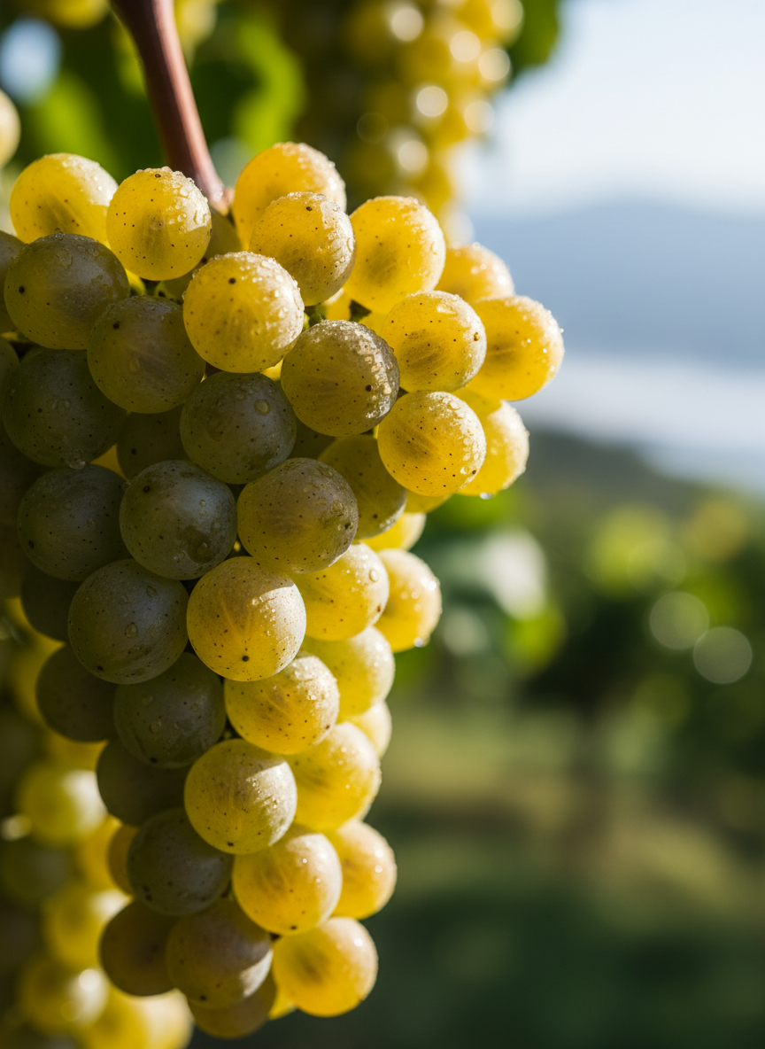 Albariño grape variety — close-up of ripe clusters on the vine