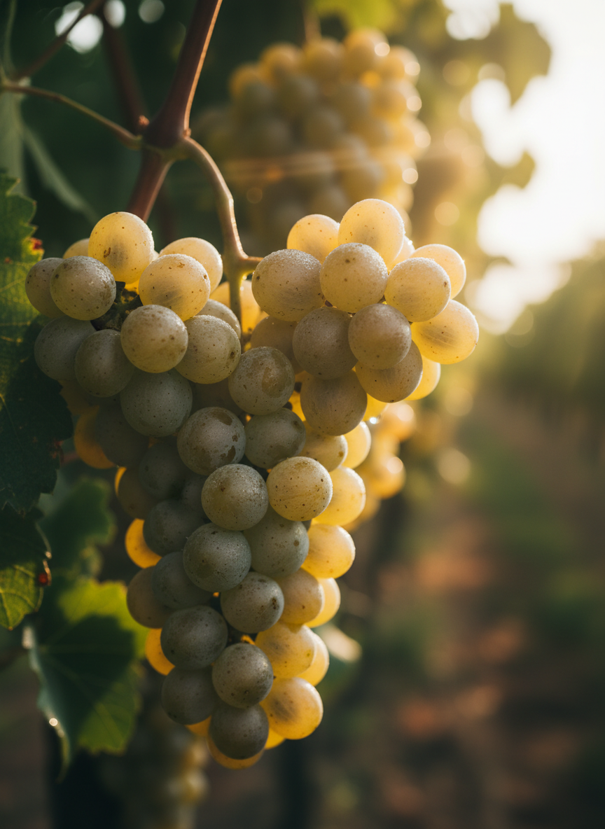 Sauvignon Blanc grape variety — close-up of ripe clusters on the vine